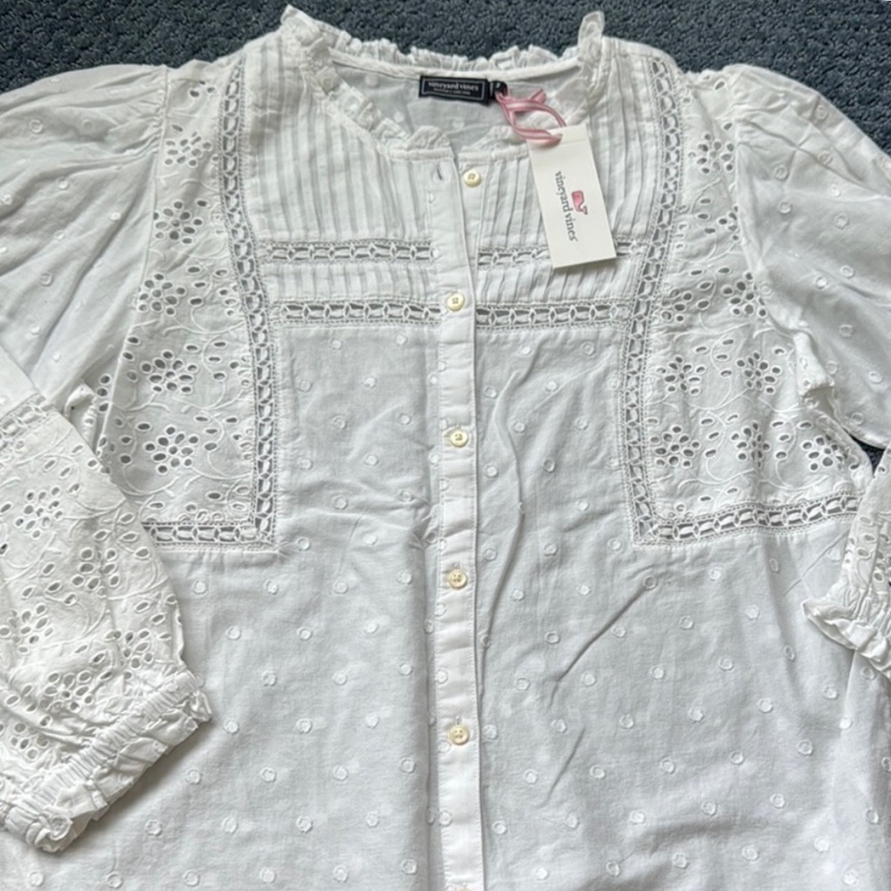 Vineyard Vines White Eyelet Lace Blouse